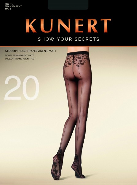 Elegante panty met achternaad en bloemenmotief Secret Trace van Kunert