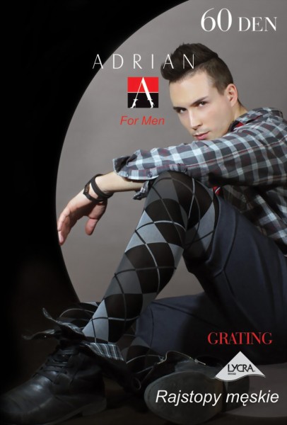 Ondoorzichtige mannenpanty met patroon Grating van Adrian, 60 DEN