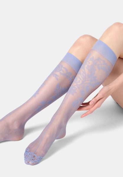 Kniekousen met een elegant, gebloemd kantpatroon en naad van Oroblu
