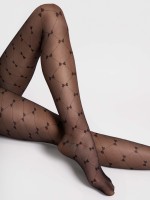 Fijne panty met strikpatroon en met een ruitmotief in netoptiek van Fiore