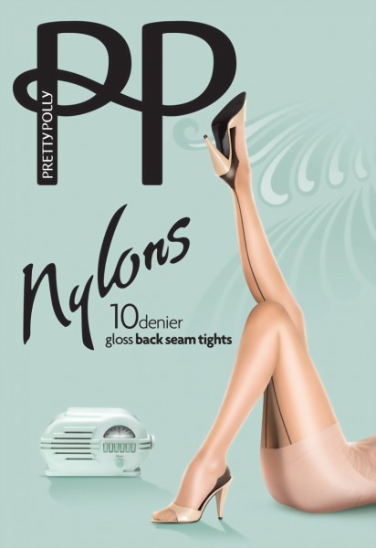 Glanzende zomerpanty met achternaad Nylons Gloss Back Seam 10 DEN van Pretty Polly