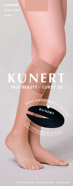 Grote maten kniekousen met een temperatuur regulerende werking Curvy 20 True Beauty van Kunert