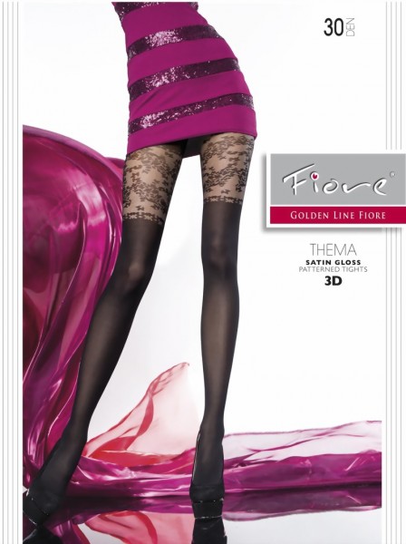 Decent glanzende pantys met over de knie patroon Thema van Fiore, 30 DEN