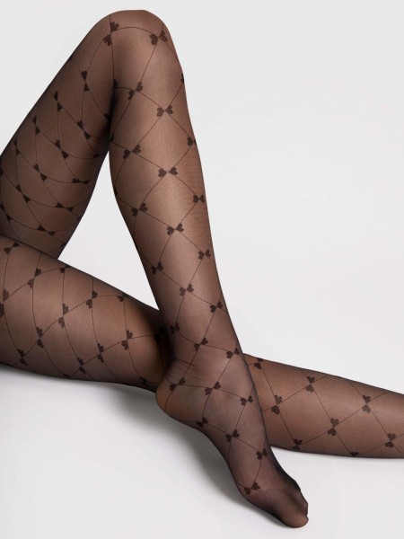 Fijne panty met strikpatroon en met een ruitmotief in netoptiek van Fiore