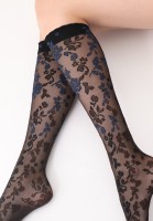 Delicate kniekousen met tule-effect en tweekleurig rozenpatroon van Oroblu